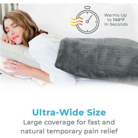 Ultra-Wide Microplush Heating Pad - 20” x 24” XXL Size & 6 Heat Settings - Picture 2 of 6